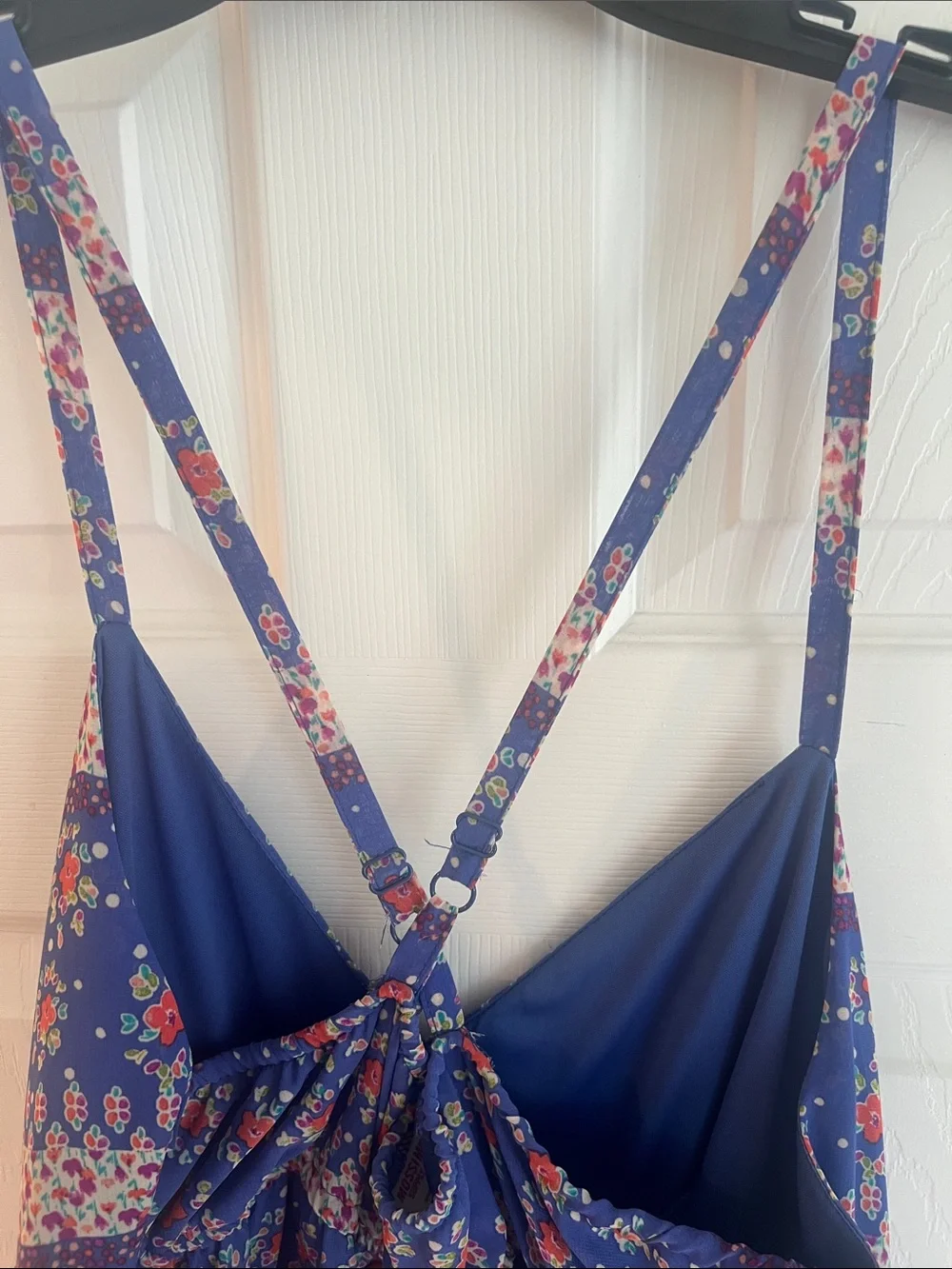 Mossimo Supply Co. Blue Floral V-Neck Tiered Mini Dress